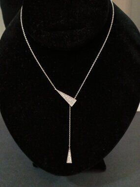Touchstone Crystal Swarovski Point of View Lariat Necklace Silver TCS